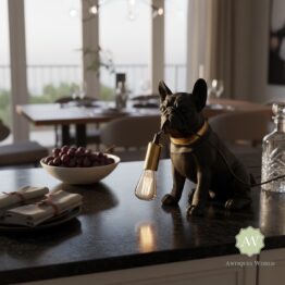 Matt Black & Gold Pug Table Lamp