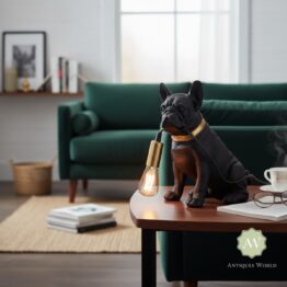 Matt Black & Gold Pug Table Lamp