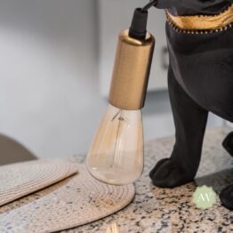 Matt Black & Gold Pug Table Lamp