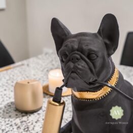 Matt Black & Gold Pug Table Lamp
