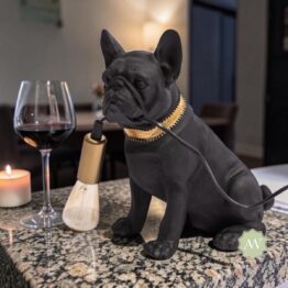 Matt Black & Gold Pug Table Lamp
