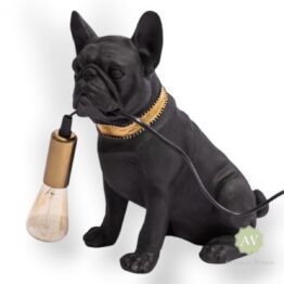 Matt Black & Gold Pug Table Lamp