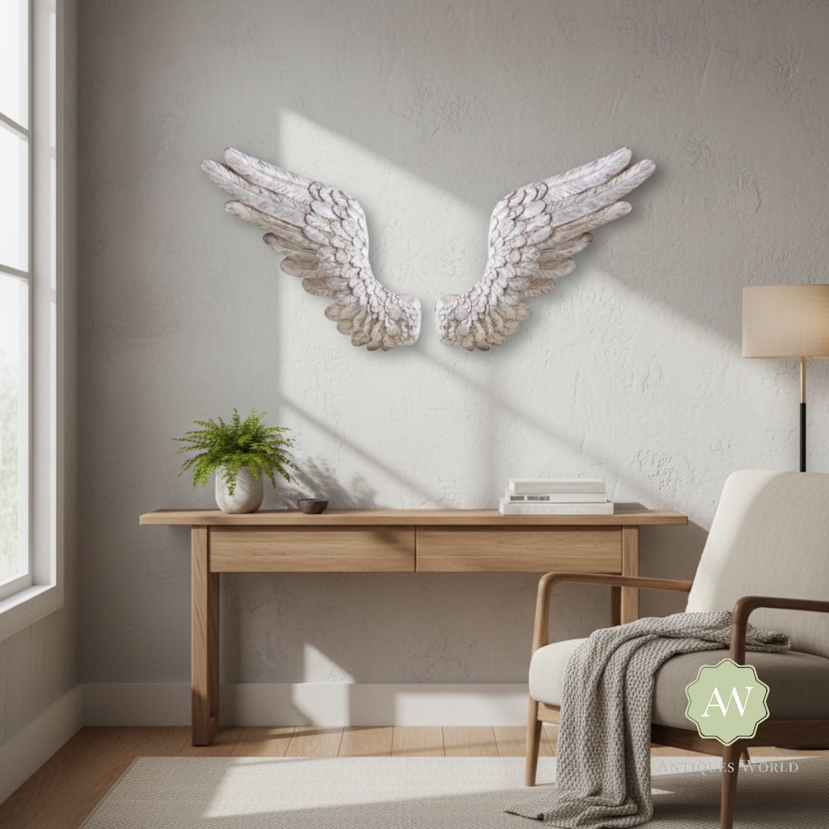 Pair of Antique White Angel Wings Wall Décor