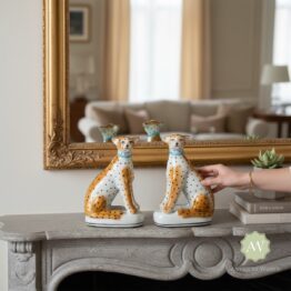 Pair of Ceramic Sitting Leopard Figures