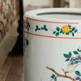 White Ceramic Floral & Tropical Bird Umbrella Stand