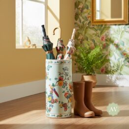 White Ceramic Floral & Tropical Bird Umbrella Stand