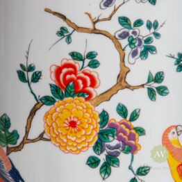 White Ceramic Floral & Tropical Bird Umbrella Stand