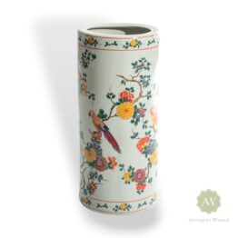 White Ceramic Floral & Tropical Bird Umbrella Stand