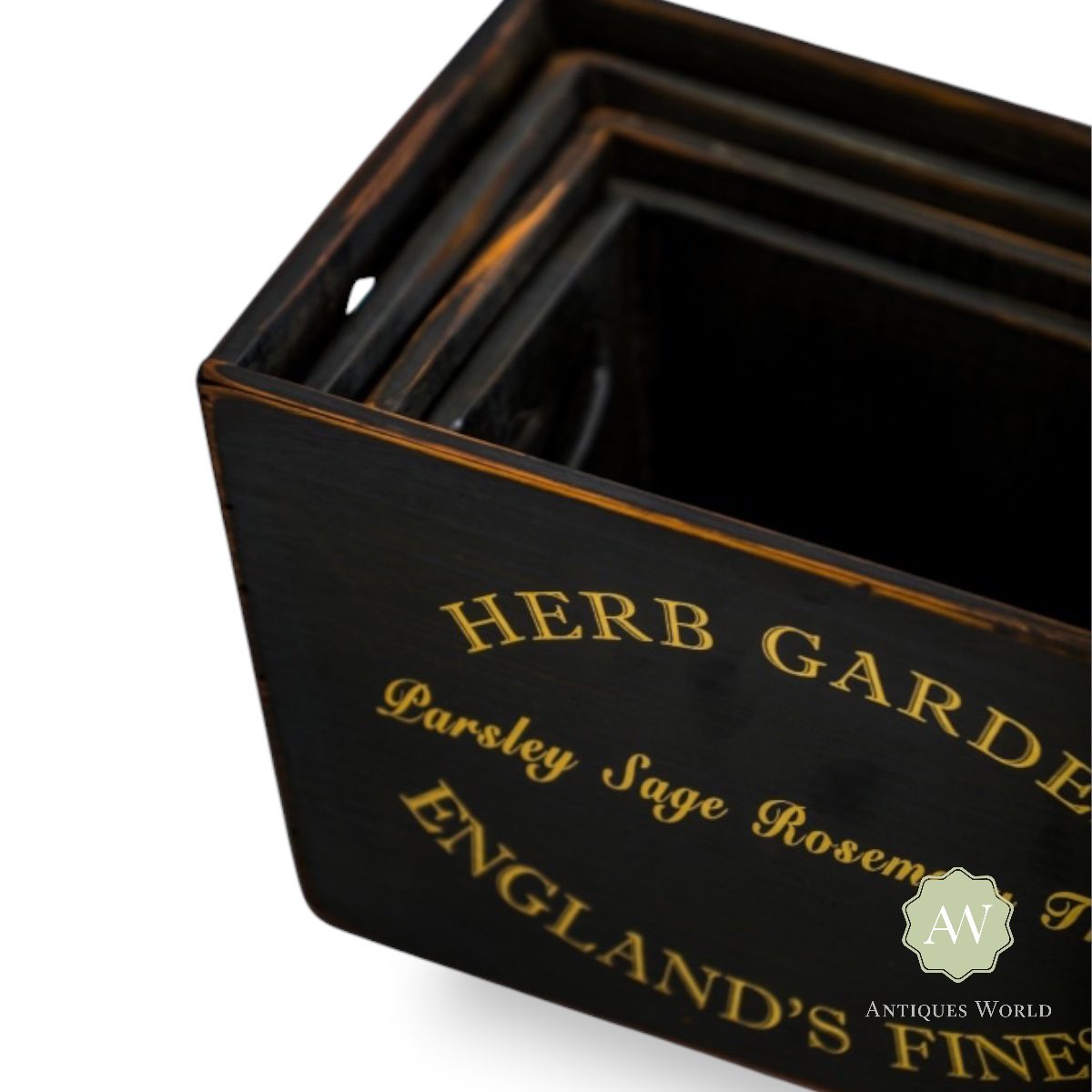 Antiqued Black Wooden Herb Garden Planters 3 Antique Black Wooden Herb Garden Planters
