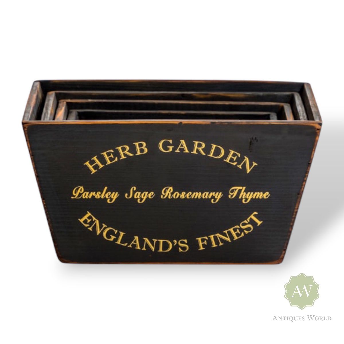 Antiqued Black Wooden Herb Garden Planters 1 Antique Black Wooden Herb Garden Planters