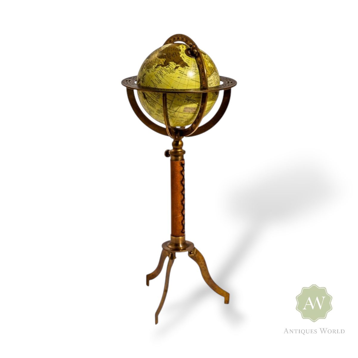 Antique Style Globe on Metal & Leather Stand 1 Antique Globe on Metal & Leather Stand