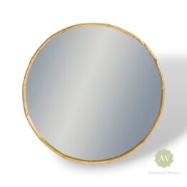 Antique Gold Round Metal Bamboo Wall Mirror