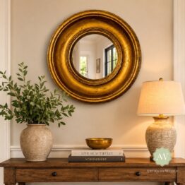 Antiqued Gold Deep Framed Small Convex Mirror