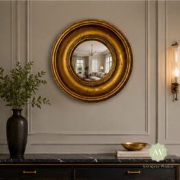 Antiqued Gold Deep Framed Small Convex Mirror