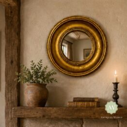 Antiqued Gold Deep Framed Small Convex Mirror