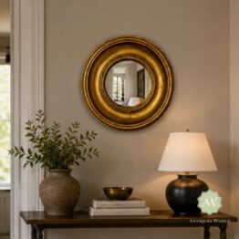 Antiqued Gold Deep Framed Small Convex Mirror