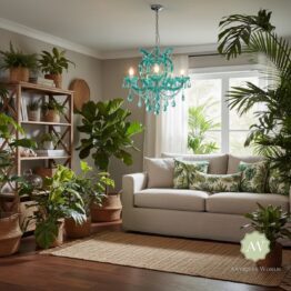 Aqua Blue 5 Branch Murano Chandelier