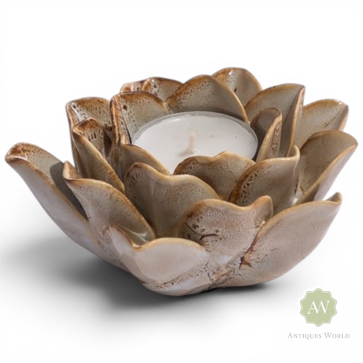 Mottled Floral Ceramic Tealight Holder 8 Burnt Cream Mottled Floral Ceramic Tealight Holder