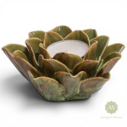 Green Mottled Floral Ceramic Tealight Holder