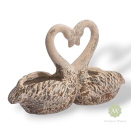 Large Antiqued Love Heart Swan Planters