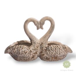 Large Antiqued Love Heart Swan Planters