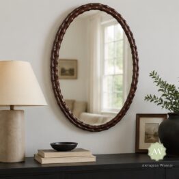 Natural Bamboo Cane Oval Wall Mirror