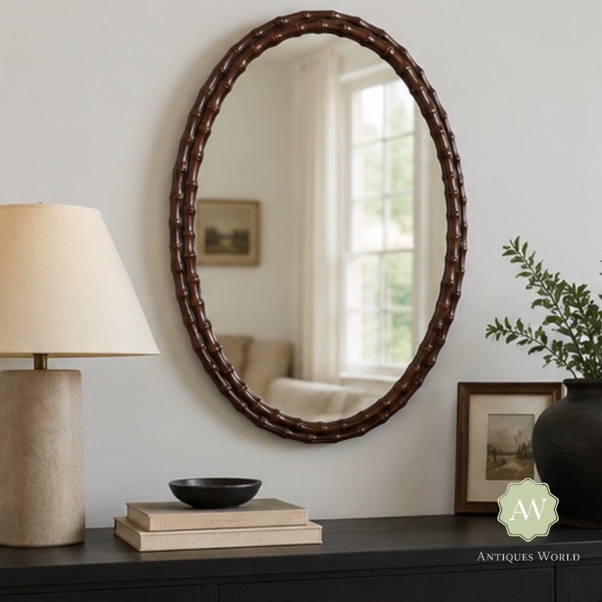 Natural Bamboo Cane Oval Wall Mirror 5 Natural Bamboo Cane Oval Wall Mirror