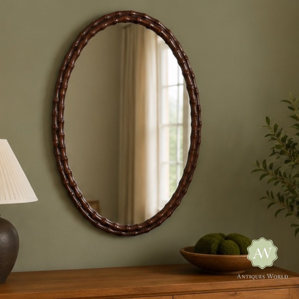 Natural Bamboo Cane Oval Wall Mirror 4 Natural Bamboo Cane Oval Wall Mirror