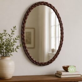 Natural Bamboo Cane Oval Wall Mirror