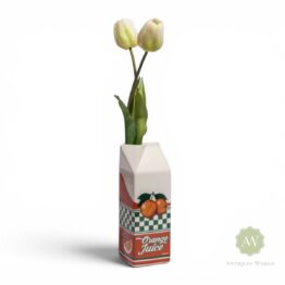 Orange Juice Carton Ceramic Stem Vase