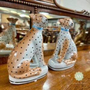 Pair of Ceramic Sitting Leopard Figures Lifestyle