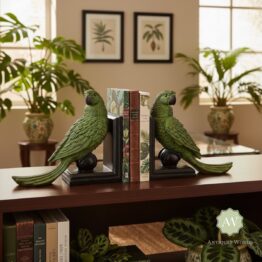 Pair of Green Parrot Bookends
