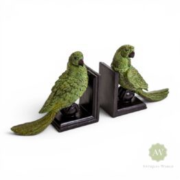 Pair of Green Parrot Bookends