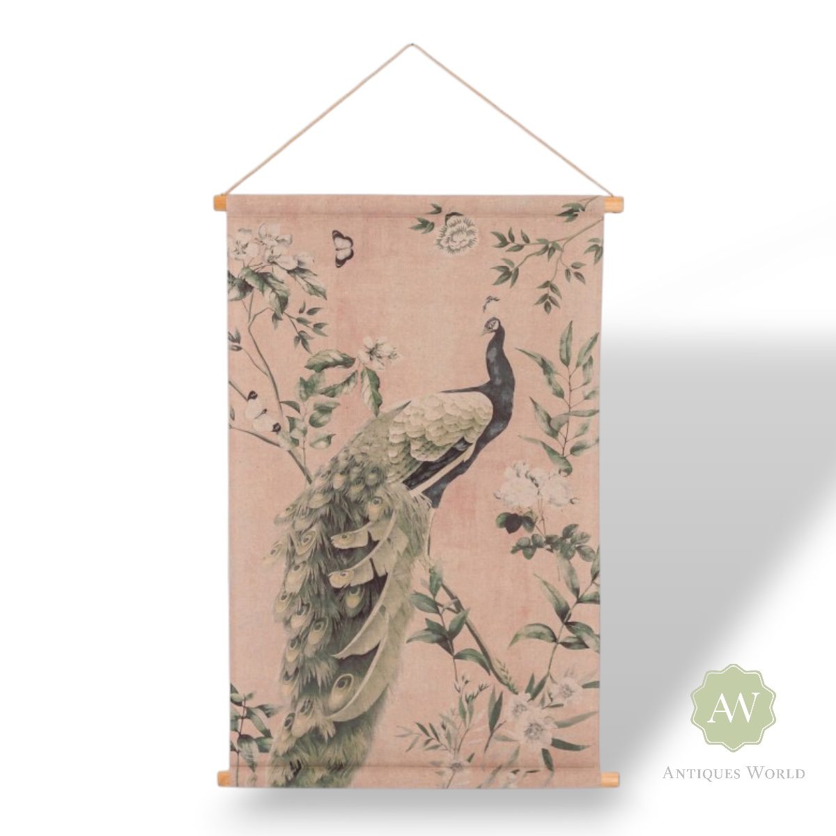 Peacock Dusky Pink Floral Wall Hanging Canvas Print 1 Peacock Dusky Pink Floral Wall Hanging Canvas Print