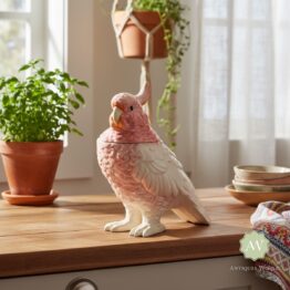 Pink & White Ceramic Parrot Storage Jar / Vase