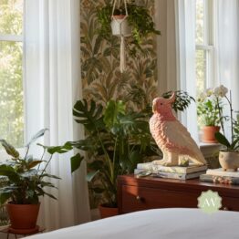 Pink & White Ceramic Parrot Storage Jar / Vase