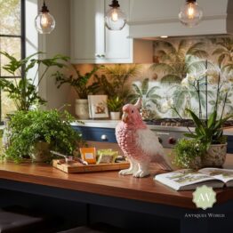 Pink & White Ceramic Parrot Storage Jar / Vase