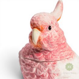 Pink & White Ceramic Parrot Storage Jar / Vase