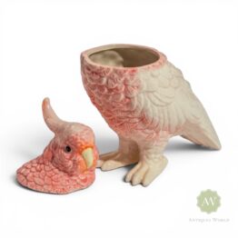 Pink & White Ceramic Parrot Storage Jar / Vase