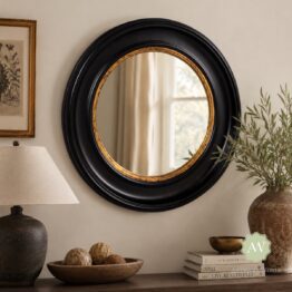 Round Black Large Convex Mirror