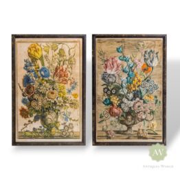 Set of 2 Antiqued White Boho Floral Wall Prints