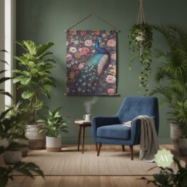 Large Boho Floral Peacock Wall Hanging Canvas Print
