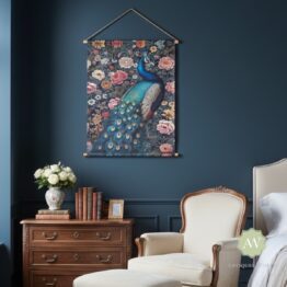 Large Boho Floral Peacock Wall Hanging Canvas Print