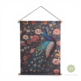 Large Boho Floral Peacock Wall Hanging Canvas Print