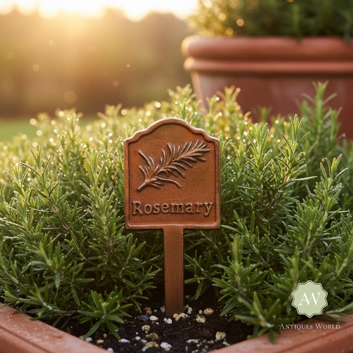Rusted Cast Iron Herb Garden Planter Sign 3 Rusted Cast Iron Herb Garden Planter Sign - Rosemary