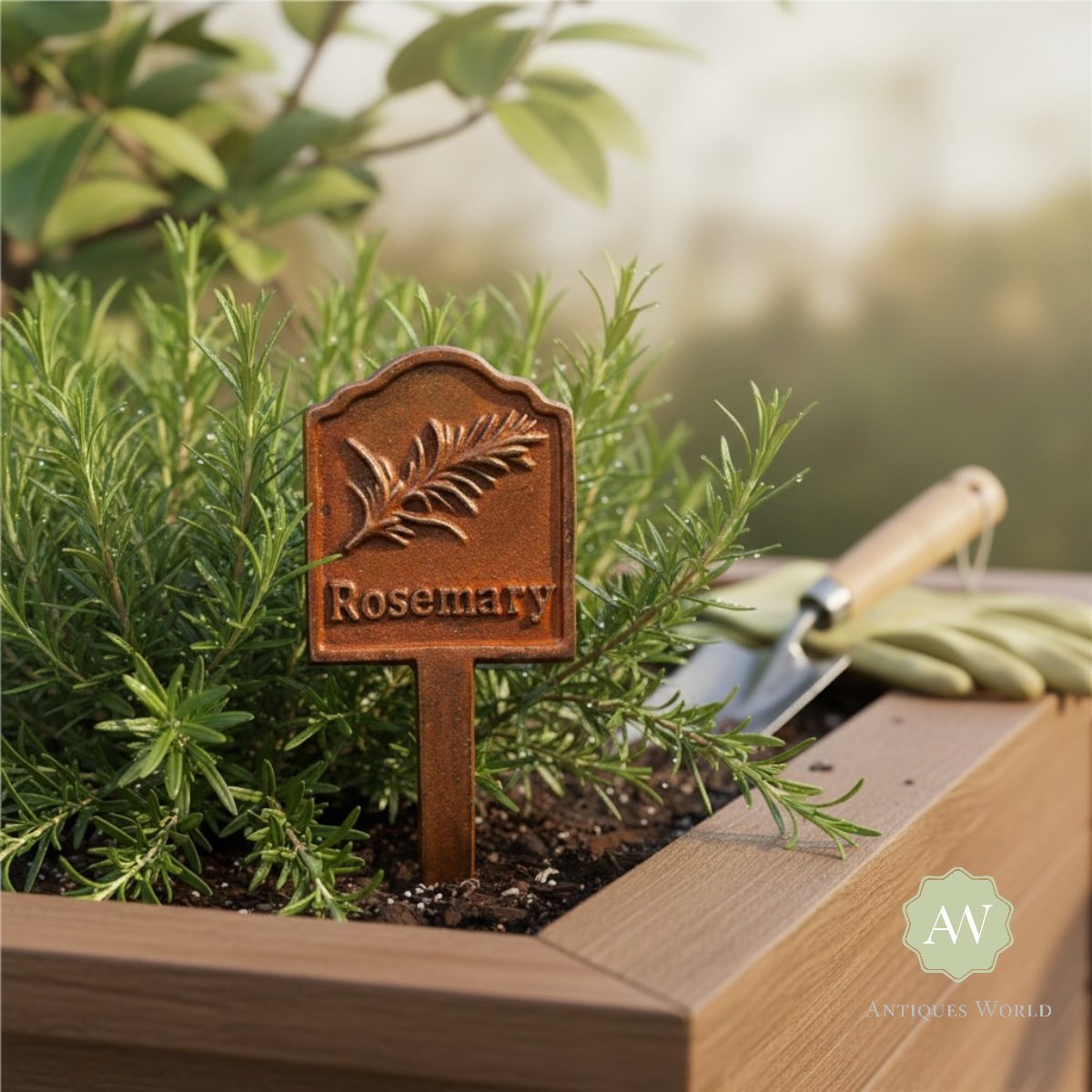 Rusted Cast Iron Herb Garden Planter Sign 5 Rusted Cast Iron Herb Garden Planter Sign - Rosemary