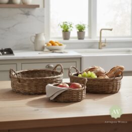 Set of 3 Rustic Woven Round Storage Baskets
