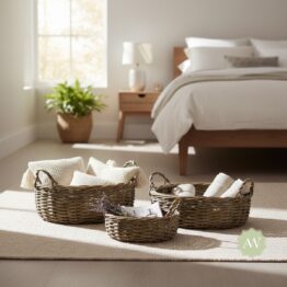 Set of 3 Rustic Woven Round Storage Baskets
