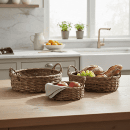 Set of 3 Rustic Woven Round Storage Baskets