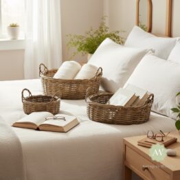 Set of 3 Rustic Woven Round Storage Baskets